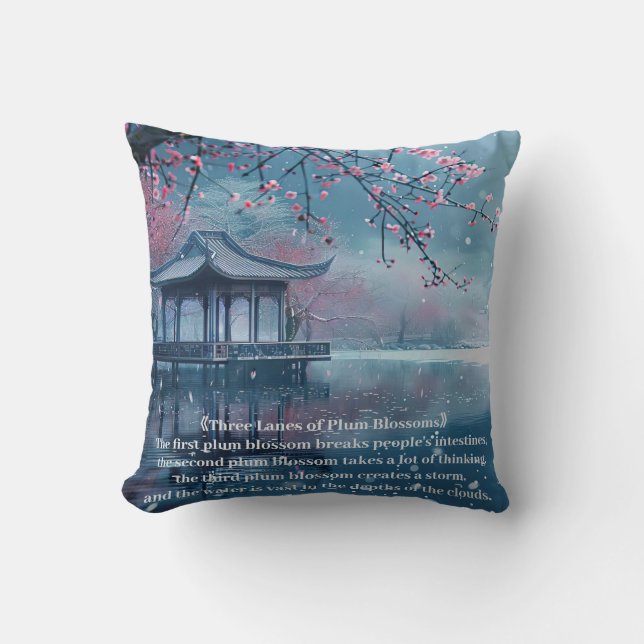 Plum Blommar Pavilion Sjö Kudde (Framsida)