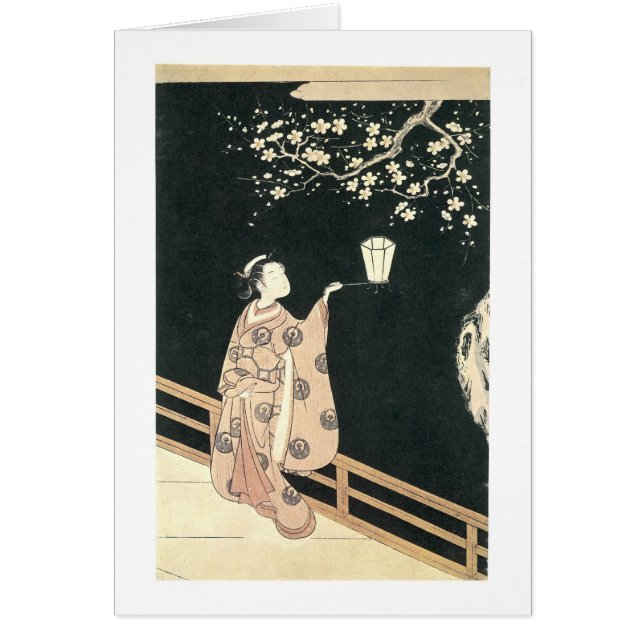 Plum Blommar View, Harunobu, 1 760-tal Hälsningskort (Framsidan)