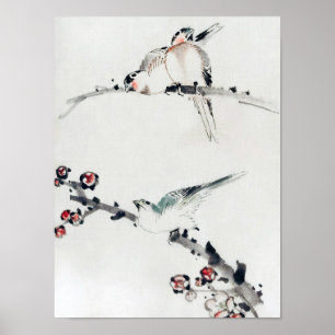 Plum Blommars and Birds, Hokusai, Ukiyo-e Poster