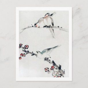 Plum Blommars and Birds, Hokusai, Ukiyo-e Vykort