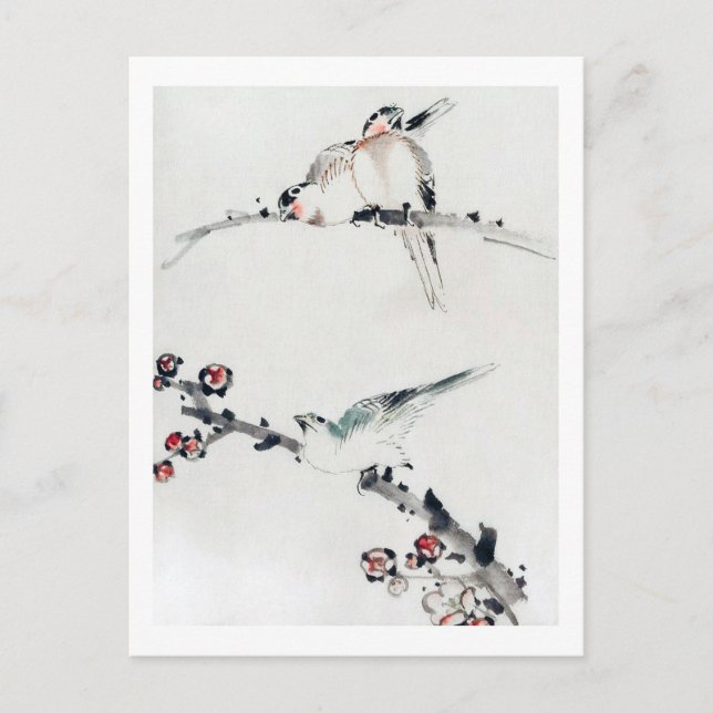 Plum Blommars and Birds, Hokusai, Ukiyo-e Vykort (Framsida)