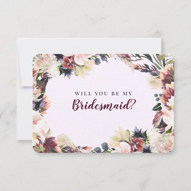 Plum Blommigt blir du min Bridesmaid Frieri Inbjudningar (Framsida)