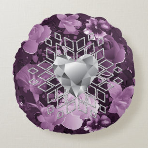 Plum Blommigt Diamond Heart Snowflake Rund Kudde