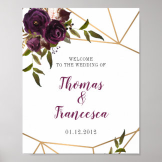 Plum Blommigt Faux Guld Geometric Welcome Sign 8x1 Poster