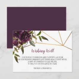 Plum Blommigt Faux Guld Geometric Wishing-brunnsko Inbjudningar