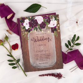Plum Blommigt Ljus Rustic Wood Bröllop Inbjudningar