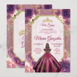 Plum Blommigt Ro Girl Charra Mis Quince Inbjudningar