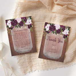 Plum Blommigt Rustic Wood Mason Burk Bröllop Tack Kort