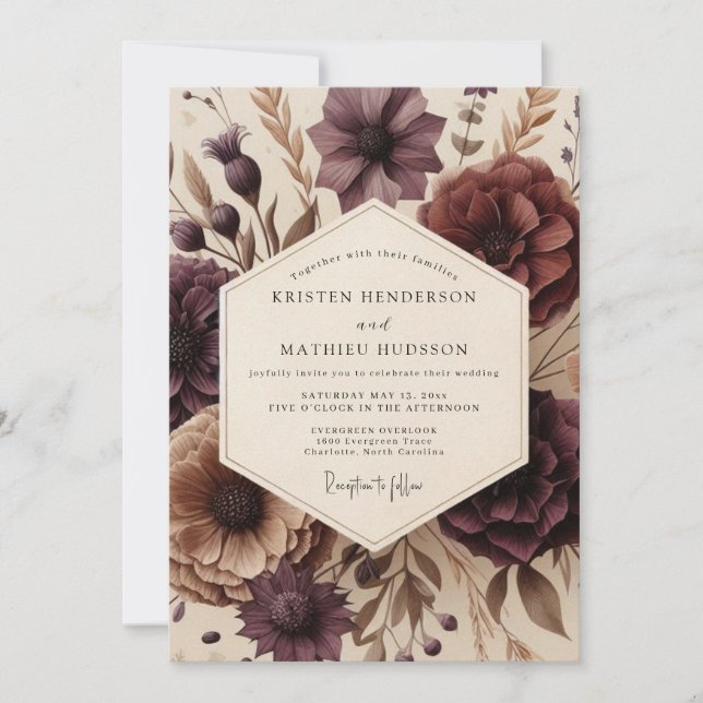 Plum Bloom Autumn Romance Wedding Inbjudningar (Framsida)