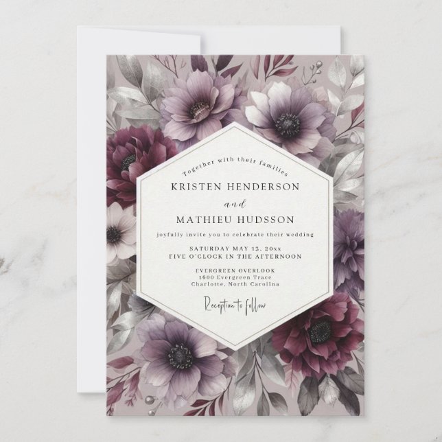 Plum Bloom Moody Romance Wedding Inbjudningar (Framsida)