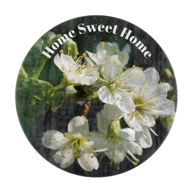 Plum Blossom Home Sweet Home Glass Cutting Board (Framsidan)
