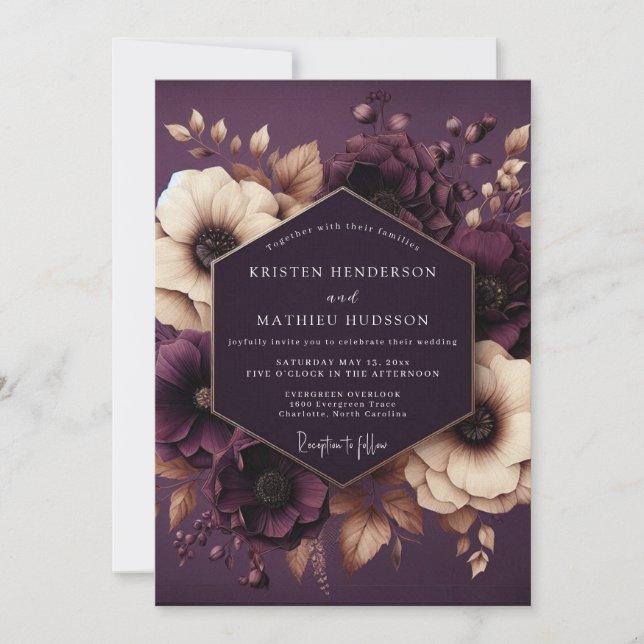 Plum Botanical Enchantment Wedding Inbjudningar (Framsida)