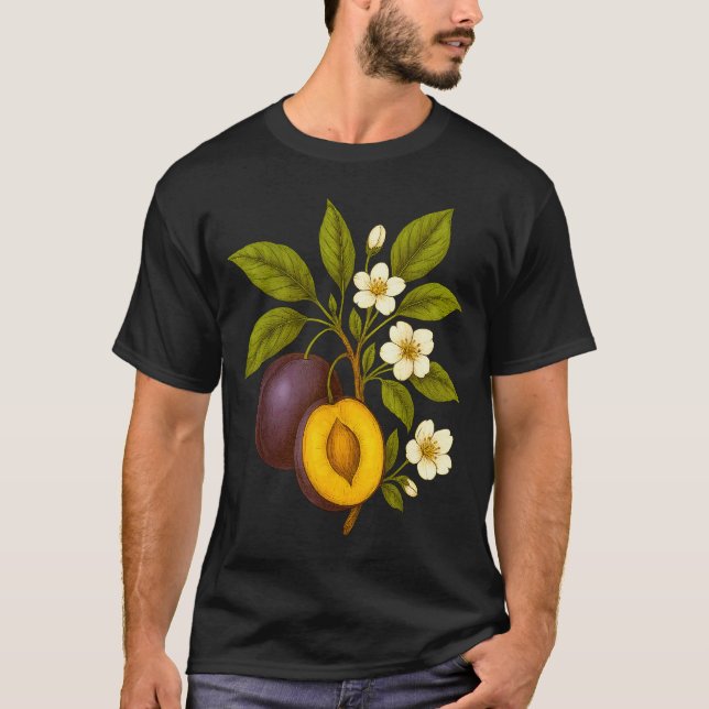 Plum Botanical Fruit Graphic Orchard Farm Nature A T Shirt (Framsida)