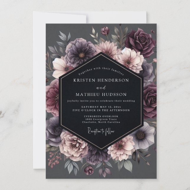 Plum Botanical Moody Romance Wedding Inbjudningar (Framsida)