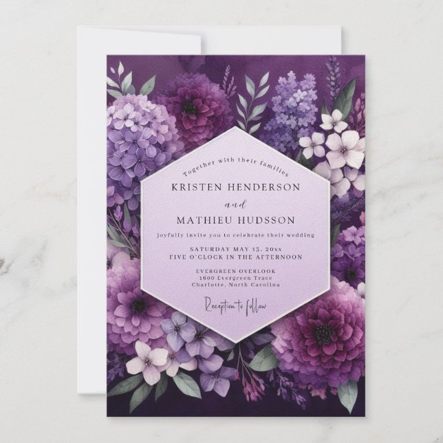 Plum Botanical Opulence Wedding Inbjudningar (Framsida)