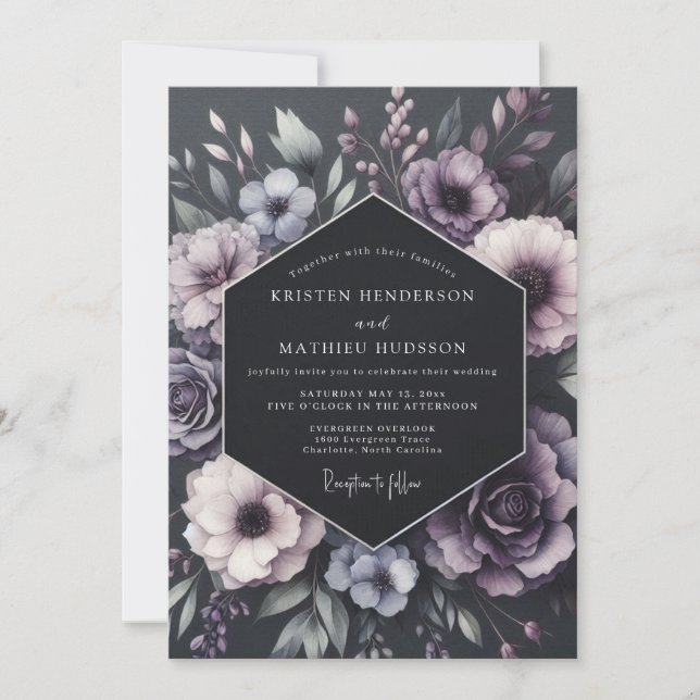 Plum Botanical Romance Wedding Inbjudningar (Framsida)