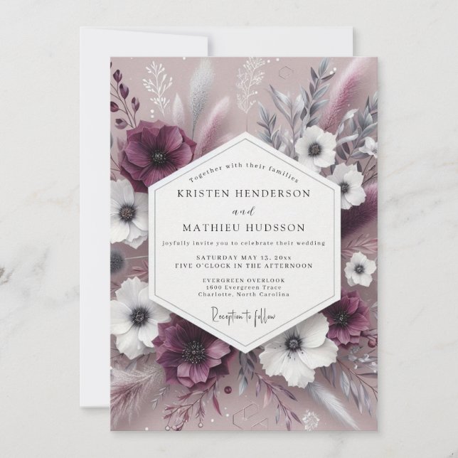 Plum Botanical Whimsical Wedding Inbjudningar (Framsida)