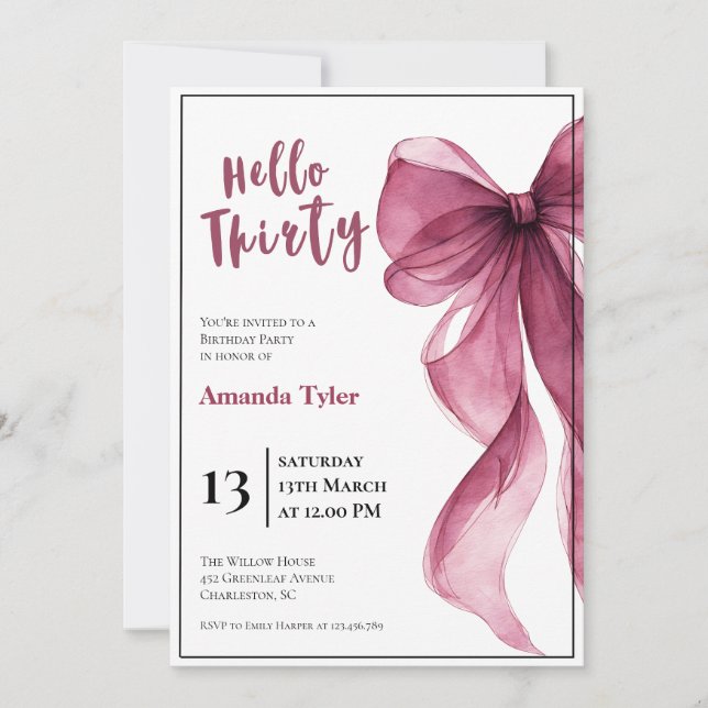 Plum Bow 30th Birthday Invitation Inbjudningar (Framsida)