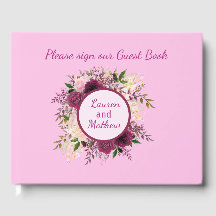 Plum Burgundy Rosa Blommigt Guest Bok