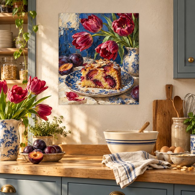 Plum Cake och Tulpaner Konsttryck Poster (Unframed paper art print. All texture effects are printed. Room styling props are not included.)