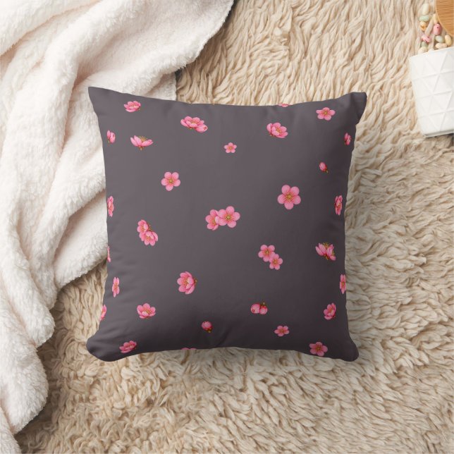 Plum Charcoal Red Plum Blossom Floral Pattern Kudde (Filt)