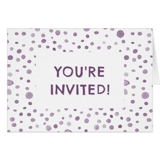 Plum Confetti Watercolor Dots Birthday Inbjudan OBS Kort (Framsidan Horizontal)