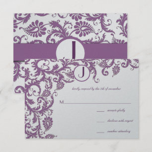 Plum Damask Monogram Bröllop Inbjudningar