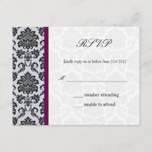 Plum Damask Monogram Bröllop OSA Kort