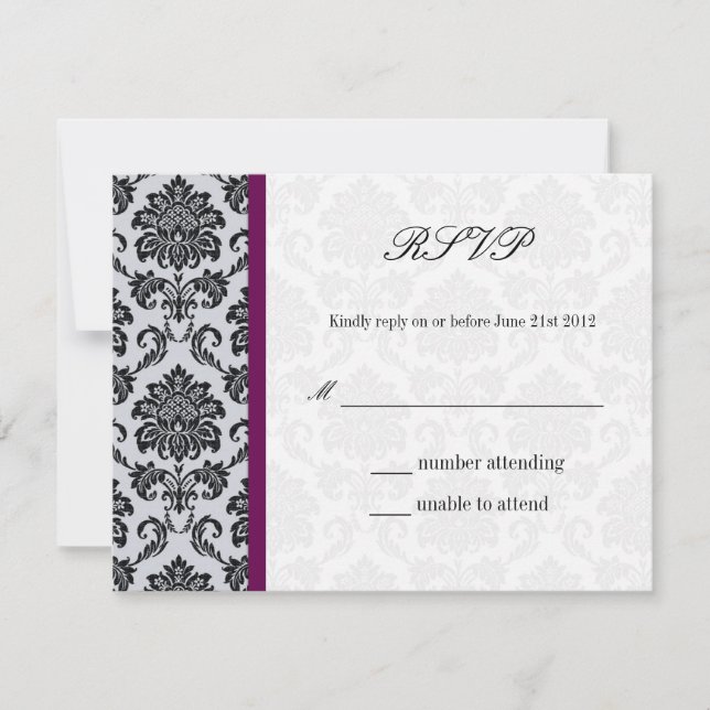 Plum Damask Monogram Bröllop OSA Kort (Framsida)
