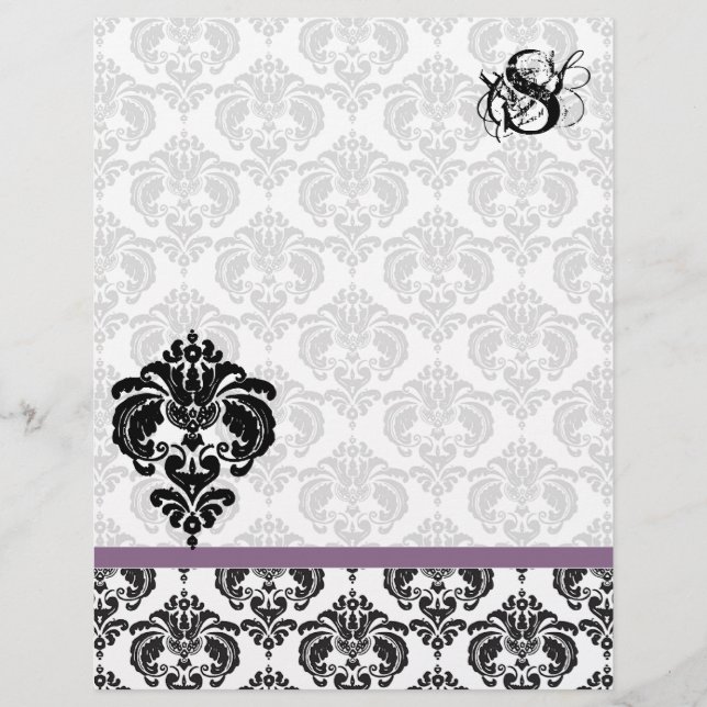 Plum Damask Monogram Letterhead (Framsida)