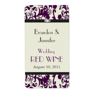 Plum Damask Wedding Mini Vin-etiketter Fraktsedel