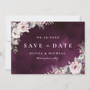 Plum & dammig rosa rustic boho blommigt spara datu datumet