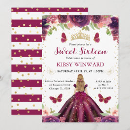 Plum Dress Blonde Princess Sweet 16 Inbjudningar