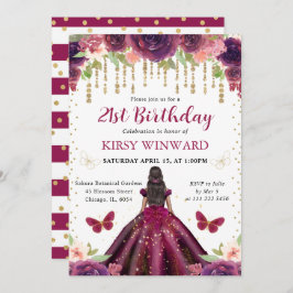 Plum Dress Mörk Skin Princess Birthday Inbjudningar