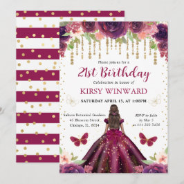 Plum Dress Mörk Skin Princess Birthday Inbjudningar