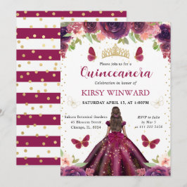 Plum Dress Mörk Skin Princess Quinceanera Inbjudningar