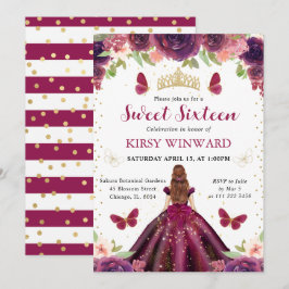Plum Dress Red Har Princess Sweet 16 Inbjudningar