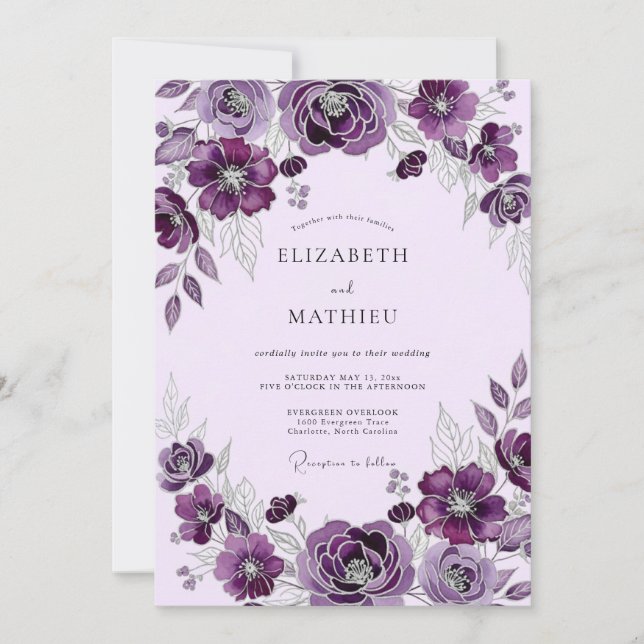 Plum Elegant Botanical Wedding Inbjudningar (Framsida)
