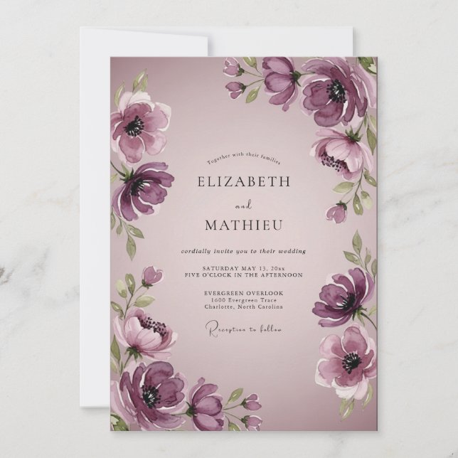 Plum Elegant Watercolor Wedding Inbjudningar (Framsida)