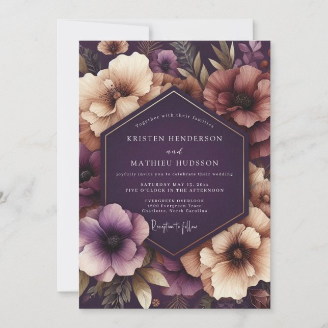 Plum Enchanted Bloom Wedding Inbjudningar (Framsida)