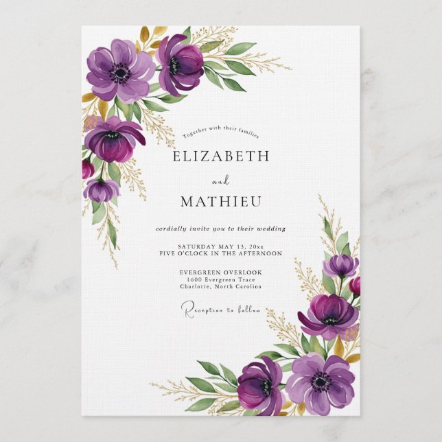 Plum Ethereal Flora Wedding Inbjudningar (Framsida)