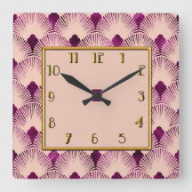 Plum färgad Art Deco Stil Square Clock