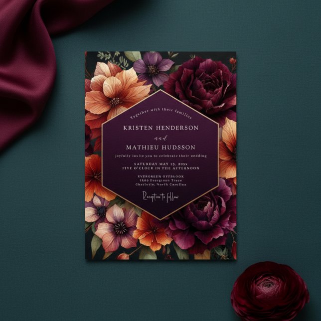 Plum Floral Dusk Wedding Inbjudningar (Skapare uppladdad)