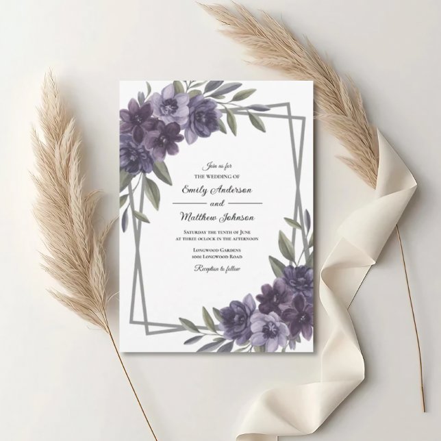 Plum Floral Frame Wedding Invitation Inbjudningar (Skapare uppladdad)
