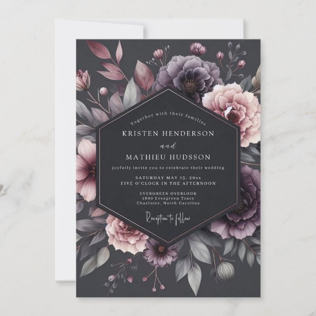 Plum Floral Mood Wedding Inbjudningar (Framsida)