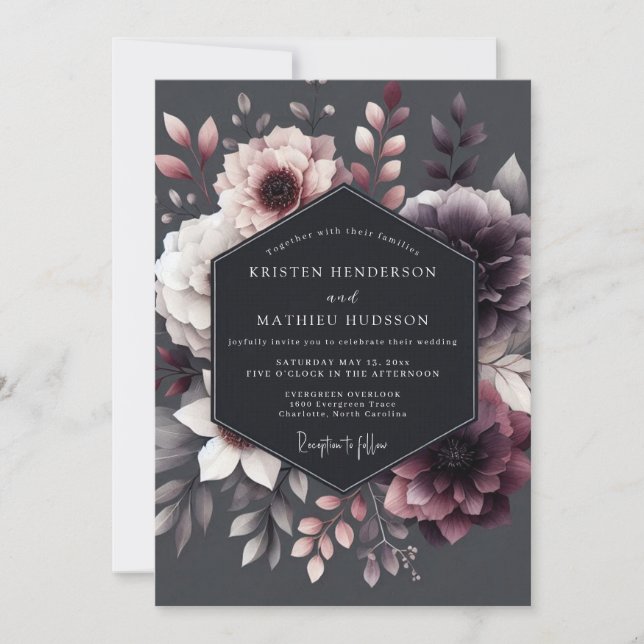 Plum Floral Moody Romance Wedding Inbjudningar (Framsida)