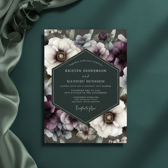 Plum Floral Opulent Romance Wedding Inbjudningar (Skapare uppladdad)