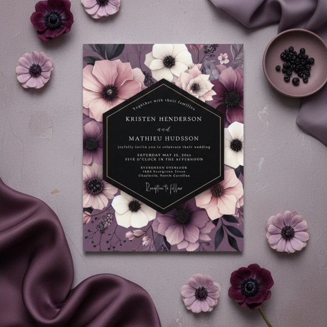 Plum Floral Opulent Wedding Inbjudningar (Skapare uppladdad)