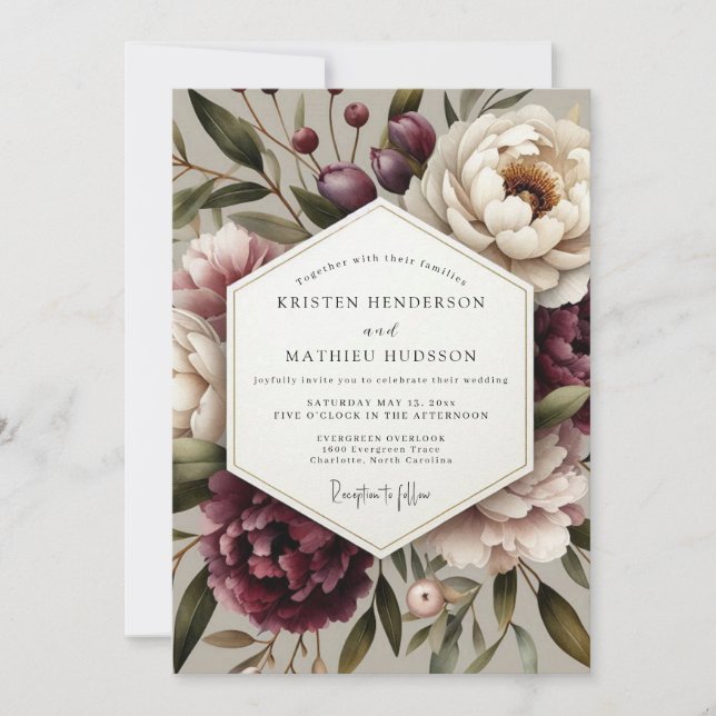 Plum Floral Whisper Wedding Inbjudningar (Framsida)