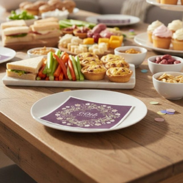 Plum Floral Wreath 60th Birthday Paper Napkins Pappersservett (Skapare uppladdad)